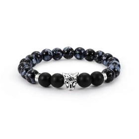 Schneeflocken-Armband aus Obsidian und mattem Onyx mit Leopardenkopf aus Stahl | Lithotherapie-Shop