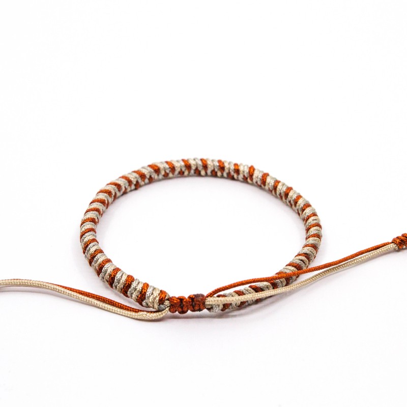 Bracciale Portafortuna Tibetano Fatto A Mano In Legno Di Mogano E Argento 925 - Regolabile E Unisex