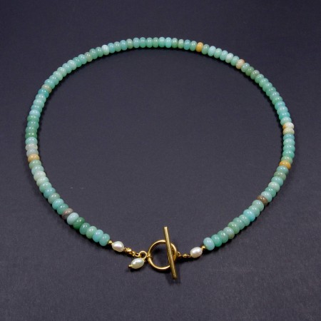 Collier en Amazonite Verte et Perles d’Eau Douce