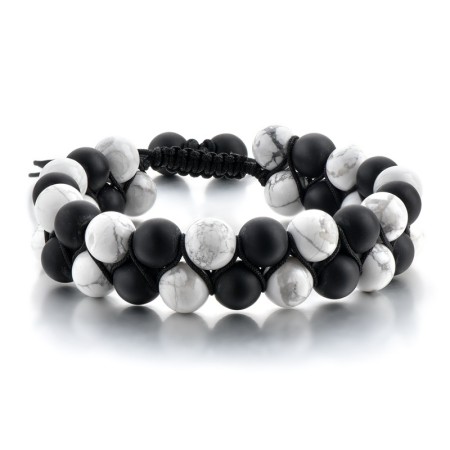 Bracelet Howlite Onyx Mat Tressé lithothérapie
