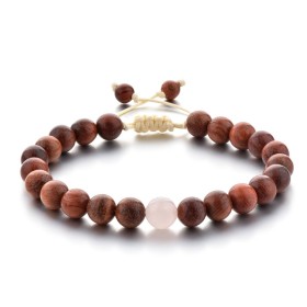 Bracciale Perle in legno quarzo rosa litoterapia