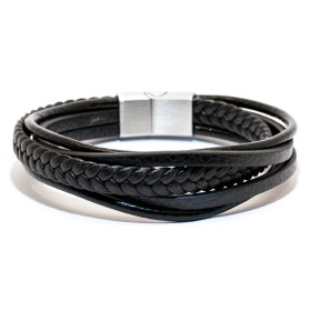 Bracciale uomo in pelle multiplo nero