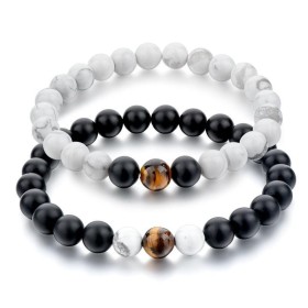 Bracelet Duo Howlite Onyx Œil De Tigre lithothérapie Couple