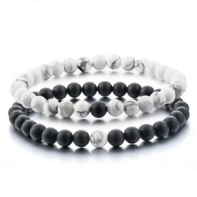 Bracelet Duo Howlite Onyx 6 mm Lithothérapie