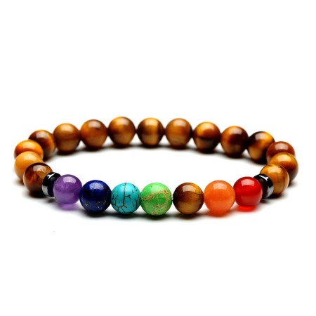 Bracelet 7 Chakras Œil De Tigre Brillant Lithothérapie
