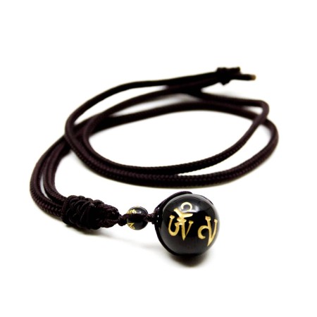 Halskette Obsidiana Schwarz Feng Shui Gravierte Mantra Mani