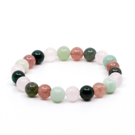 Moosachat, Rosenquarz, Amazonit und Erdbeerquarz